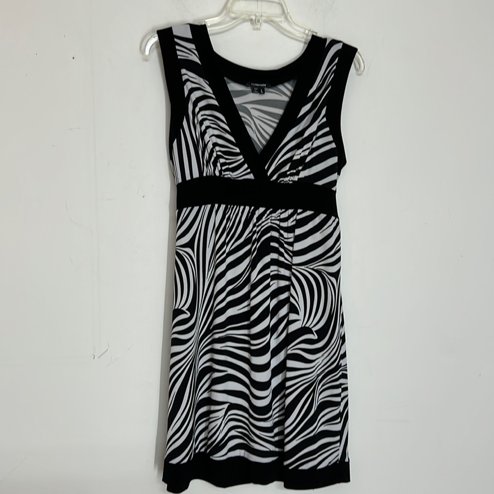 🌞 My Michelle zebra print black trim bow a line sleeveless v-neck dress women L